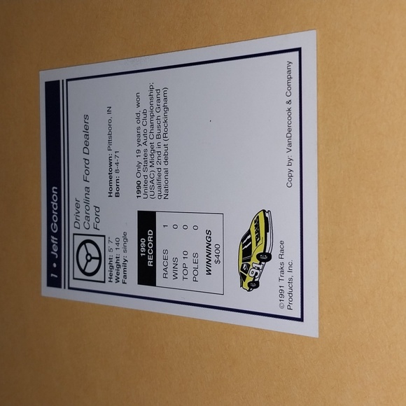 1991 Traks Jeff Gordon Vintage NASCAR Rookie Card - Picture 3 of 4